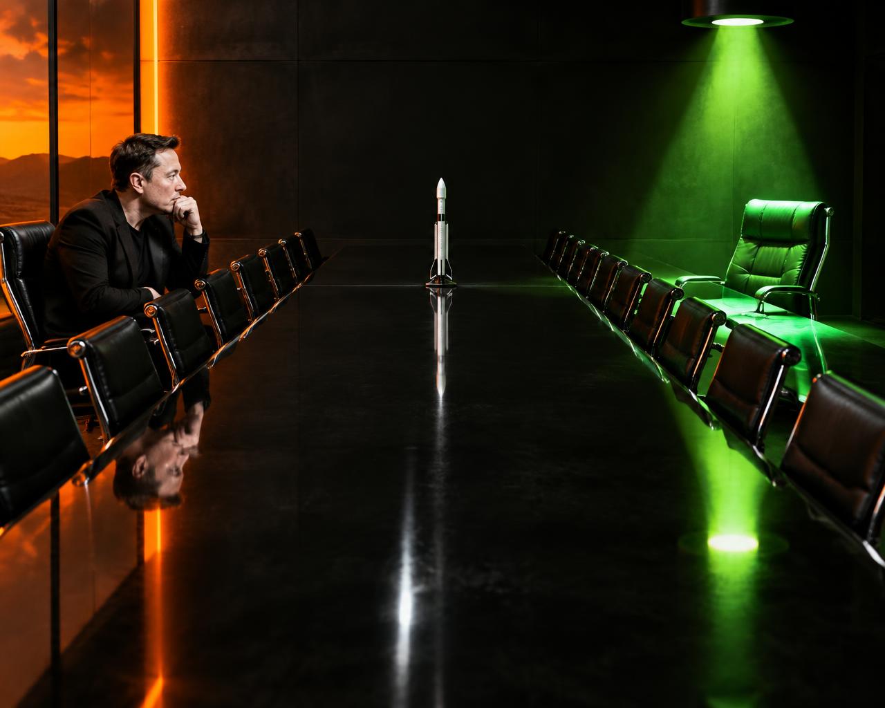 Elon Musk meme artwork: the empty chair knows